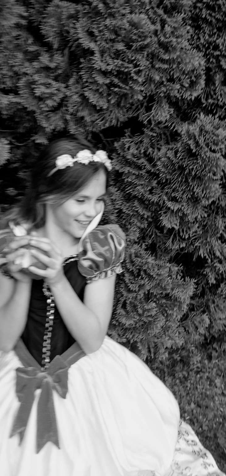 Black and white storybook portrait outdoors